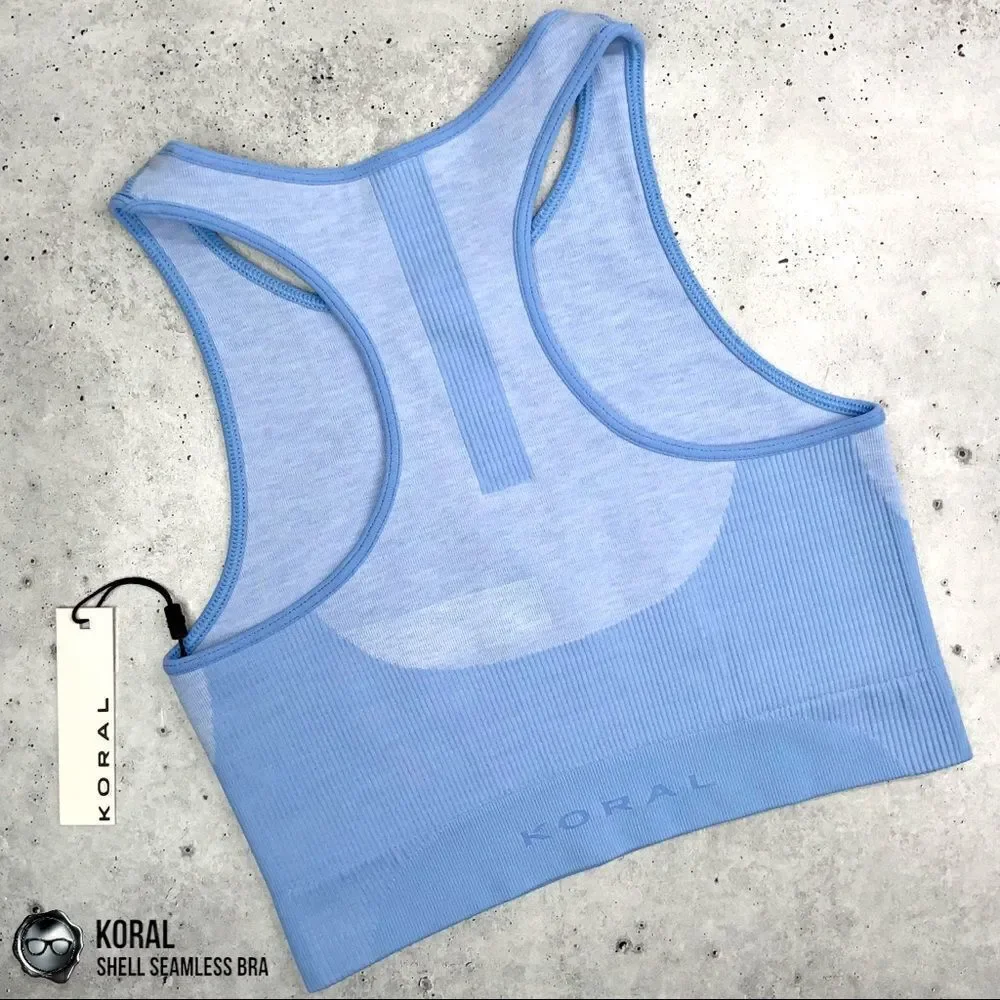 KORAL SHELL SEAMLESS SPORTS BRA BEL AIR BLUE RACERBACK CROPPED TANK SIZE SMALL